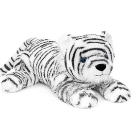 MaoGoLan Stuffed Tiger White Plush Snow Tiger Toy for Girls, 32in(Including Tail) Giant Animal Toy for Kids, Realistic Snow Leopard Lion Stuffed Animal - Safari Themed Party Decorations
