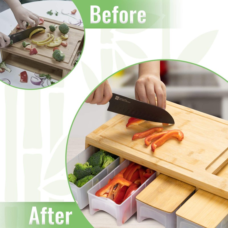 SHINESTAR Cutting Board with Containers, Sturdy Meal Prep Station for