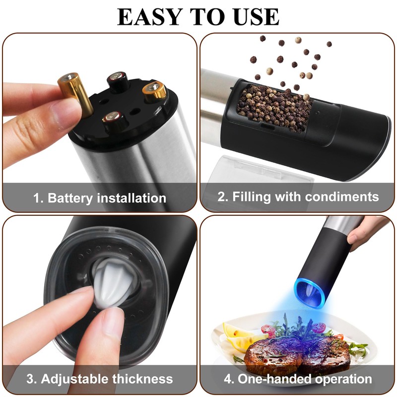 Vinstein Battery Salt and Pepper Grinder, Gravity Electric Salt and