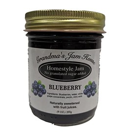 Sweet Blueberry Jam | No Added Sugar | All Natural | Homestyle Fruit Berry Jam | Spreadable Preserves Jams Jellies Topping | 9 Ounce Glass Jar