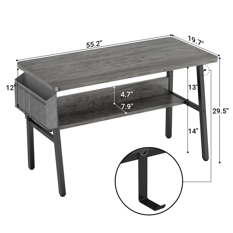 armocity Computer Desk, 55.2 Inch Modern Desk with Bookshelves, 55.2''