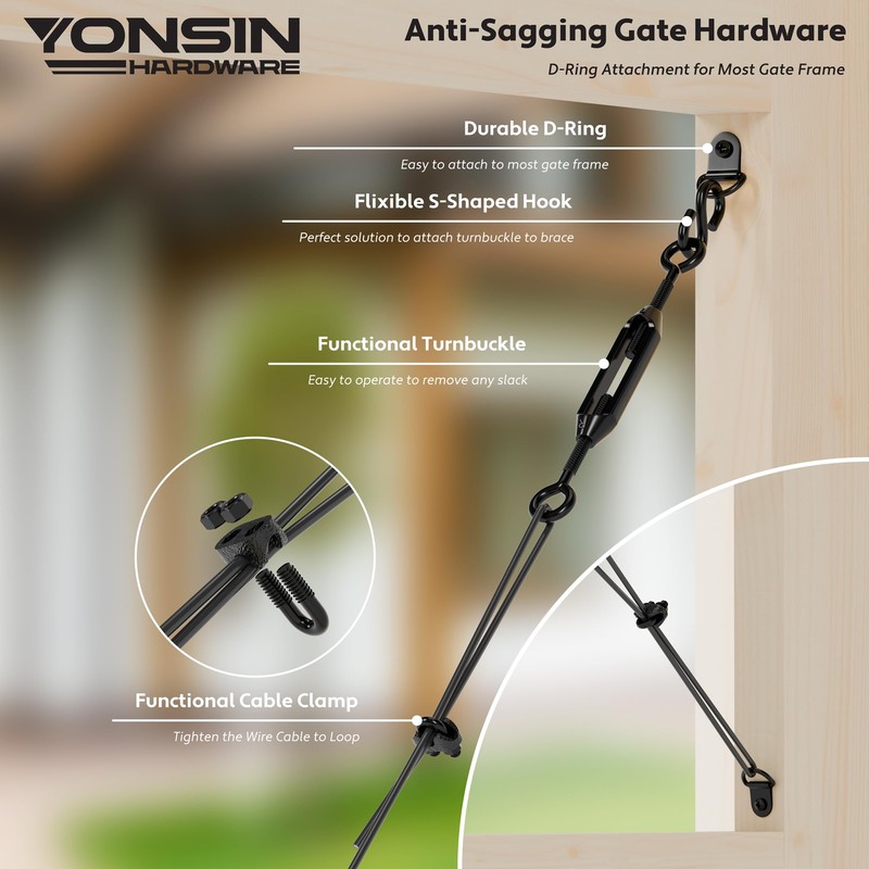 YONSIN Anti-Sag Gate Hardware Kit for Wooden Fence Gate, Anti-Sagging