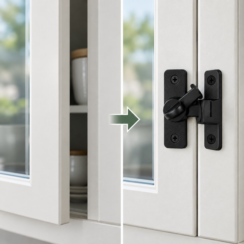 4-Piece Door Latch Set with Screws – 90-Degree Sliding Hook