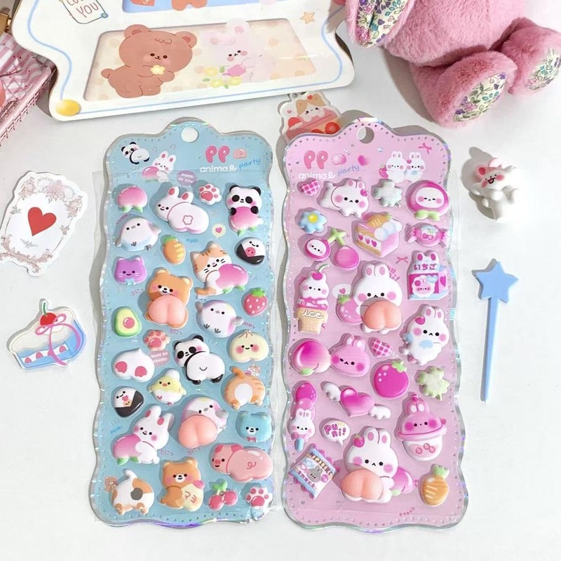 Loong Fluffy Butt Stickers Cute Puffy Character 3D Marshmallow Fluffy