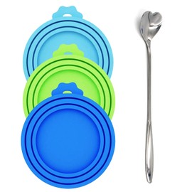 Comtim Silicone Can Lids Covers for Dog and Cat Food, Universal Size Fits All Standard Cans (3 Pack & Spoon, Multi-colored)