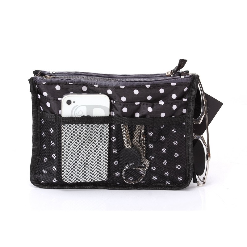 Periea Chelsy Handbag Organiser Insert (Black with White Polka-dots, Small)