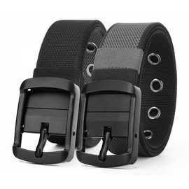 MILORDE Men's Reversible Nylon Web, 35MM, Dressy Casual Work Belt with Automatic Buckle Quick Release, Full Adjustable (40"-42" Grey/Black,120)