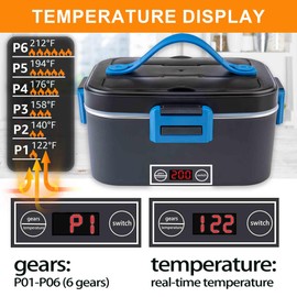 Nifogo Electric Lunch Box for Adults 80W with Temperature Display Heated Lunch Box Food Warmer Lunch Box 1.8L Stainless Steel Container&Bag 12V/24V/110V for Car/Truck/Work(Blue)