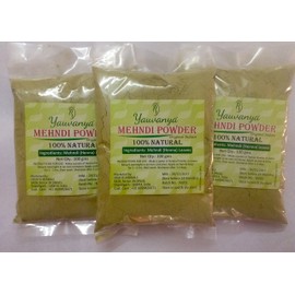 Yauvanya Original Indian Pure and Natural Henna (Mehndi) for Hair - 300 gms (3 Packets of 100 gms each)