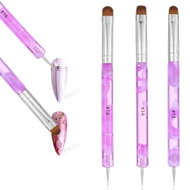 BOHUIZ 3Pcs French Gel Acrylic Nail Art Brush & Dotting Tool, Two Way French Tip Brush with Dotting Professional Manicure Tool for Cuticle Clean up Detailed Designs Nail Dotting Pen (12#, 14#, 16#)