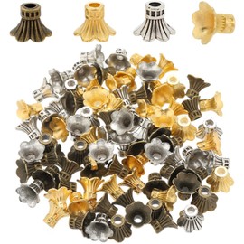 SUNNYCLUE 90PCS 3 Colors Flower Spacer Beads Golden Flower Beads Metal Petal Caps Tibetan Silver Bronze Alloy Connector Loose Spacers End Beads for Jewelry Making Beads DIY Bracelet Earring Craft