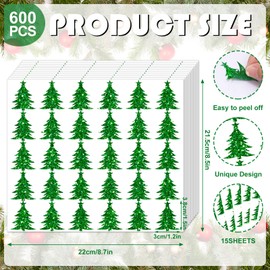 Whaline 450Pcs Christmas Tree Glitter Stickers Shiny Xmas Tree Envelop Seal Stickers Self-Adhesive Holiday Label Decals for Invitation Greeting Card Envelope Scrapbook Bottle Cup Seals