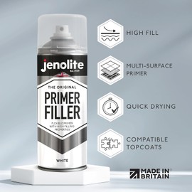 JENOLITE Primer Filler Aerosol Paint | WHITE | Flexible Primer with High Filling Properties | Fills Small Dents & Scratches for Smooth Finish | 400ml (13.5fl oz)