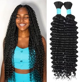 Boho Hair for Braiding Human Braiding Hair for Boho Braids Human Curly Hair for Boho Knotless Braids 2 Bundles 100g Deep Wave Bulk Human Hair for Braiding Natural Color (Natural Color, 16 Inch)