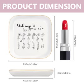 MQPPKJ God Says You Are - Christian Bible Verse Jewelry Dish Trinket Tray - Unique Ceramic Ring Jewelry Tray for Women (God says you are)