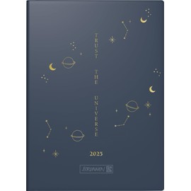 BRUNNEN Pocket Diary Model 731 (2025) "Universe", 2 Pages = 1 Week, A6, 144 Pages, Graphic Cover, Dark Blue