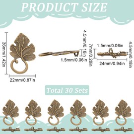 SOFPLATE 1 Box 30 Sets Leaf Toggle Clasp Metal Toggle Clasps Antique Bronze Tibetan Style OT Toggle Alloy T-bar Closure Clasps Findings for jewellery Making Clasps Supplies DIY Crafts Necklace