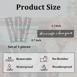 3 Pcs Drive Safe I Love You Rearview Mirror Stickers, Cute Car Decal for Window Windshield Bumper, Vinyl Tumbler Sticker Decal, Funny Car Accessories for Girls Women (White)