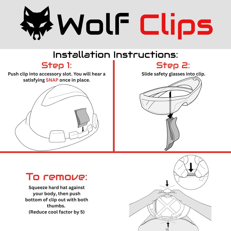 Diligence, Wolf Clips, Hard Hat Accessory, Safety Glasses or Sunglasses
