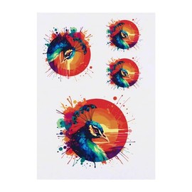 4 x 'Peacock' Temporary Tattoos - Water Resistant, Skin-Safe, Non-Toxic Transfers, Mixed Sizes (TO00073850)
