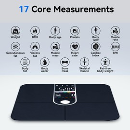 Smart Scale with BMI Body Fat Muscle Mass Digital Bathroom Weight Scale with Accurate 17 Core Body Composition Analyzer Fat Percentage Dual Large VA Color Screen Bluetooth Sync App for Home Use