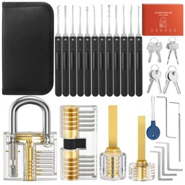 IPSXP Lock Picking Set, 32-Piece Lock Pick Set with 4 Transparent Training Locks and Manual and Zip Case for Lockpicking, Extractor Tool for Beginner and Locksmith Training
