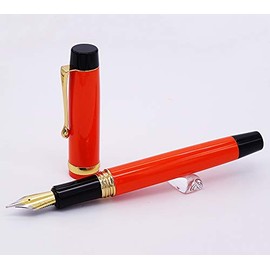 Jinhao - Pluma estilográfica de metal con convertidor de tinta de recambio, color naranja con clip dorado                                             