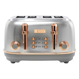 Haden Heritage 4 Slice Wide Slot Stainless Steel Toaster with Adjustable Browning Control & Non-Slip Feet, Steel & Copper