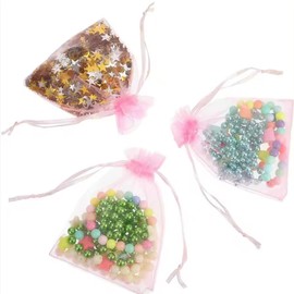 100pc 10x15cm Organza Bags for Small Gifts, Sweet Bags, Jewellery Packing, Wedding Favours, Christmas, Birthday Mesh Party Bags (Pink)