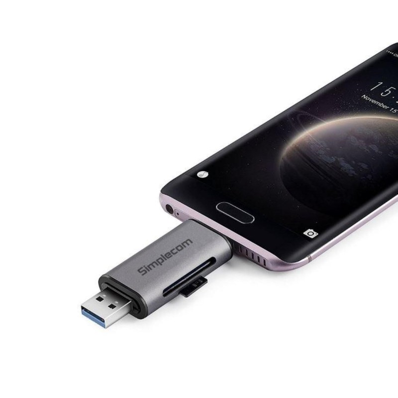 Simplecom CR402 SuperSpeed USB-C and USB-A SD/MicroSD Card Reader USB