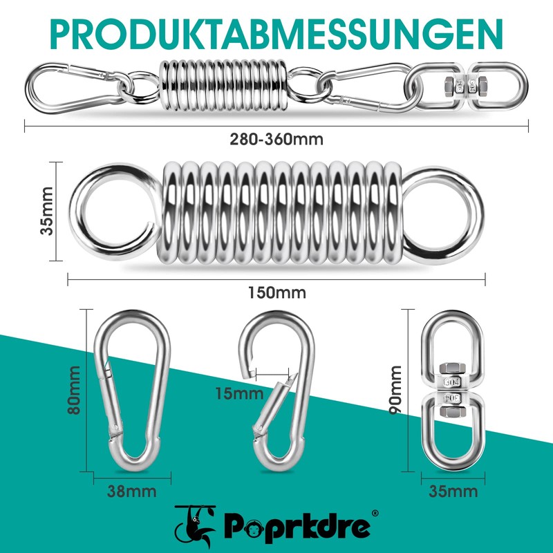 Poprkdre Swing Spring Steel Spring, Hanging Chair with 2 Carabiner