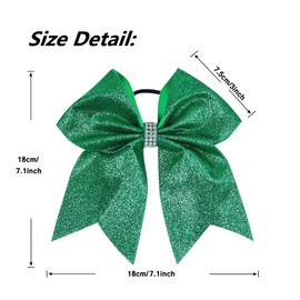 Nishine 4 PCS 7" Glitter Cheer Hair Bows with Ponytail Holder Cheerleading Hair Ties for Teen Girls Cheerleaders (Green)