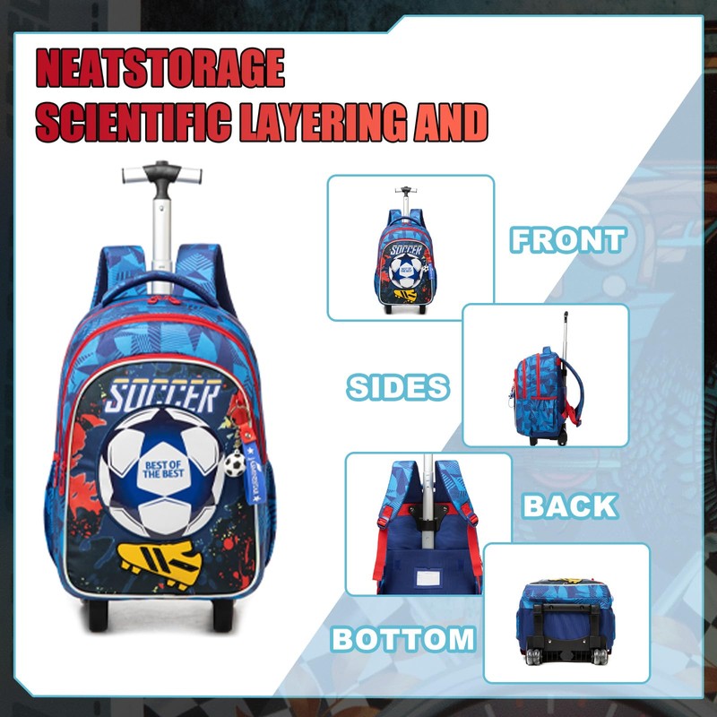 Kids Rolling Football Backpack for Boys Trolley Suitcases Luggage Travel