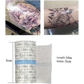 KFLSZH Parche para Tatuaje Impermeable, Venda Adhesiva para Tatuajes y Heridas, Parche Transparente Protector Cortable, Rollo de Película para Cicatrización, Deportes y Cuidado de Piel (10m X 5cm)