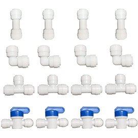 Wesell 3/8" Quick Connector,Push to Connect Water Tube Fitting Ball Valve ,Tee,Straight Union,Eblow Union Tube Fitting,for RO Water Systems, Water Filter,Water purifiers 16Pcs(T+L+S+Valve)