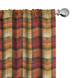 Ambesonne Fall Window Curtains, Autumnal Vibe with Plaided Checked Pattern with Reflexion Stains Like Print, Lightweight Decor 2-Panel Set with Rod Pocket, Pair of - 28" x 84", Paprika Orange Rust