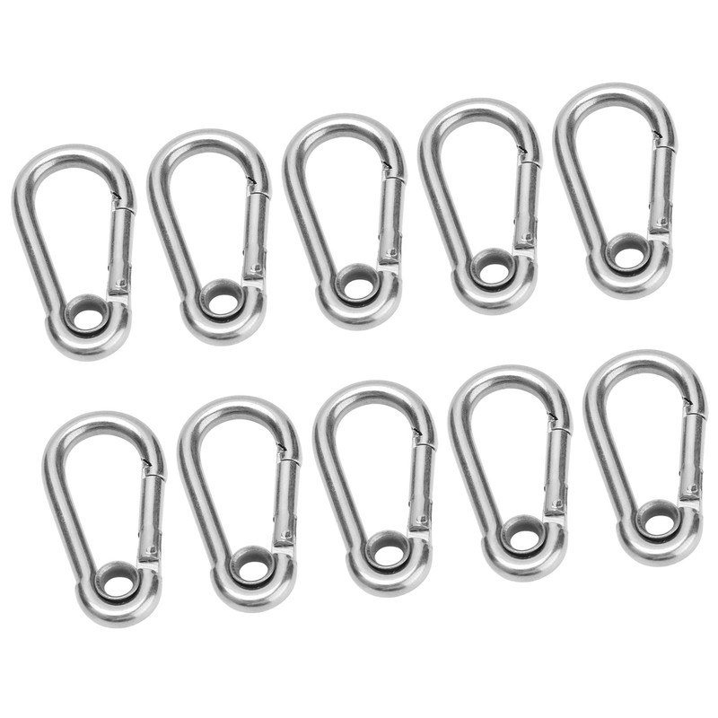 10Pcs Snap Hook Stainless Steel Safety Rope Spring Carabiner Hanging