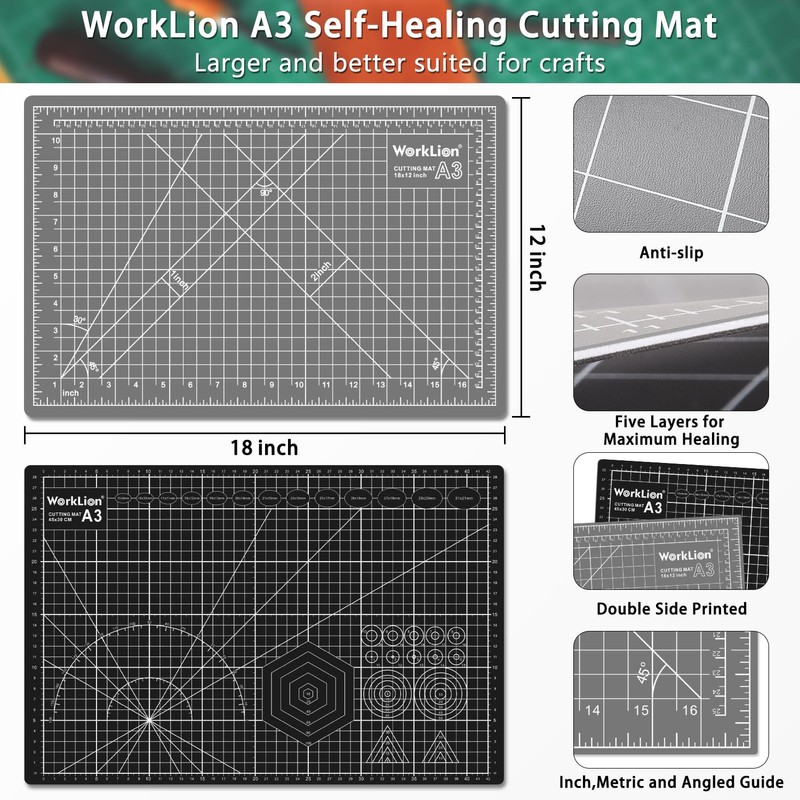 WorkLion Self Healing Cutting Mat: 12''x18'' Double Sided Craft Cutting