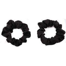 Mytoptrendz® 2 Pcs Plain Satin Hair Scrunchies Ponytail Hair Tie Small Traceless Luxurious Bobbl Kids Girls Women Classic Hair Accessory (Black)