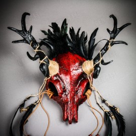ILOVEMASKS Antelope Feather Devil Deer Horn Skull Ghost Masquerade Party Mask Bloody Red
