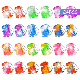 Ainiv Pop Push It Fidget Toy, 24 Pieces Dinosaur Shape Mini Keychain, Anti-Stress Sensory Pop Figetttoys Toy with Key Ring, Poppet Bubble Finger Toys Autism for ADHD Squeeze Toys