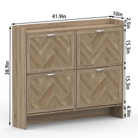 MISHAO Shoe Storage Cabinet with 4 Flip Drawers, Narrow Shoe Cabinet Storage for Entryway, Freestanding Shoes Organizer Cabinet, Narrow Slim Shoe Cabinet, Natural