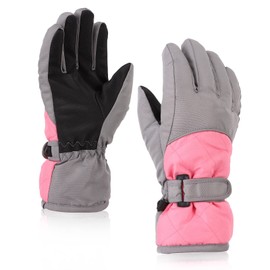 Kids Winter Gloves Boys Girls Snow Mittens Warm Waterproof Ski Gloves with Fleece Lining 7-16 Years(Pink, 7-11 Years)