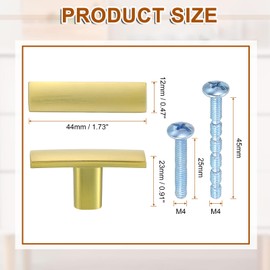 sourcing map 15 Pack Single Hole Cabinet Knobs, 1.7 Inch Kitchen Cabinet Handles Solid Zinc Alloy t Bar Knob for Kitchen Bathroom Cabinets Drawers Hardware, Gold