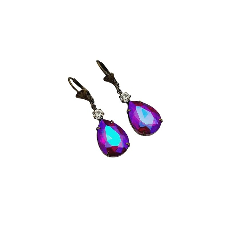 FS Brand Teardrop Dangle Prong Setting Earrings. (Fuchsia Blue)
