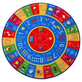 GlowSol Round Kids Play Rug Round Circle Rug Carpet ABC Alphabet Numbers Shapes Colors Educational Game Play Area Rug Non-Slip Kids Rug Soft Circle Carpet for Kids Room Nursery, 4 4 Feet