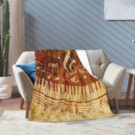 Piano Keys Musical Notes Music Vintage Throw Blanket Super Soft Warm Bed Blankets for Couch Bedroom Sofa Office Car, All Season Cozy Flannel Plush Blanket for Girls Boys Adults, 60"X50"