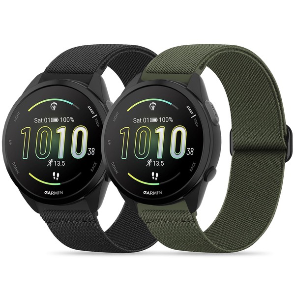 Farluya 2 Pack Stretchy Nylon Watch Bands Compatible with Garmin