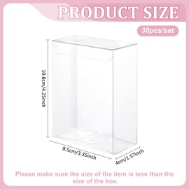 Benecreat 30 Pcs PVC Transparent Plastic Case, Rectangular, 4.3 x 3.3 x 1.6 inches (10.8 x 8.5 x 4 cm), Includes Protective Sheet, Folding Box, Present, Clear Gift Box, Small Storage, Packaging