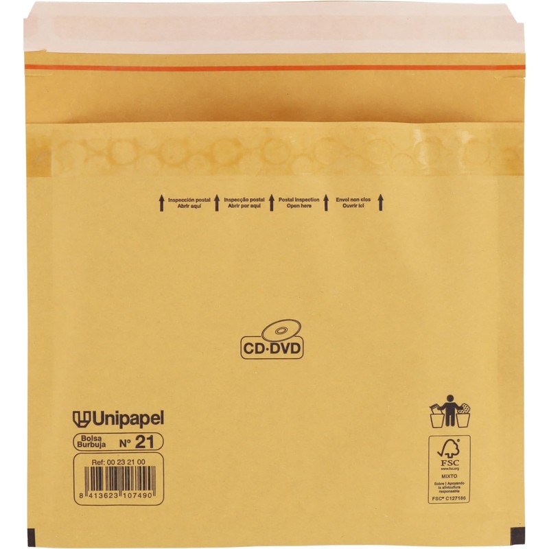Unipapel Pack of 10 Kraft Padded CD Envelopes with Bubble
